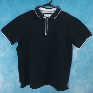 Denim & Flower Ricky Singh 1/4 Zip Short Sleeve Shirt, Men's, Black, Size Medium